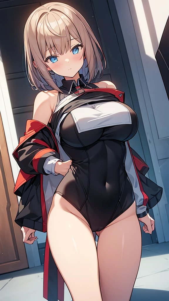 (Highly detailed CG Unity 32k wallpaper,masterpiece, Biological, whole body),(Best lighting, Best Shadow, Very delicate and beautiful),(High School Girl and Unidentified Creatures),blue eyes, Big Breasts,Bouncing chest, Black Hair,Bobcut,Red and black and White off-the-shoulder revealing high-cut SF bodysuit,One-piece swimsuit-style clothing,Clothes that emphasize the chest,Neck Seal,High-tech sci-fi corridor, Dynamic pose, Detailed Machinery, Sleek design.,My crotch is wet, {{The unidentified creature had no reproductive organs, so it preyed on the high school girls on the spaceship and disguised itself as a woman.}}, Unknown sensation, Feels good, Vigorous movement, more, instinct, Female fall, Bouncing chest, loose, loose, Next to a real girl skeleton, NSFW