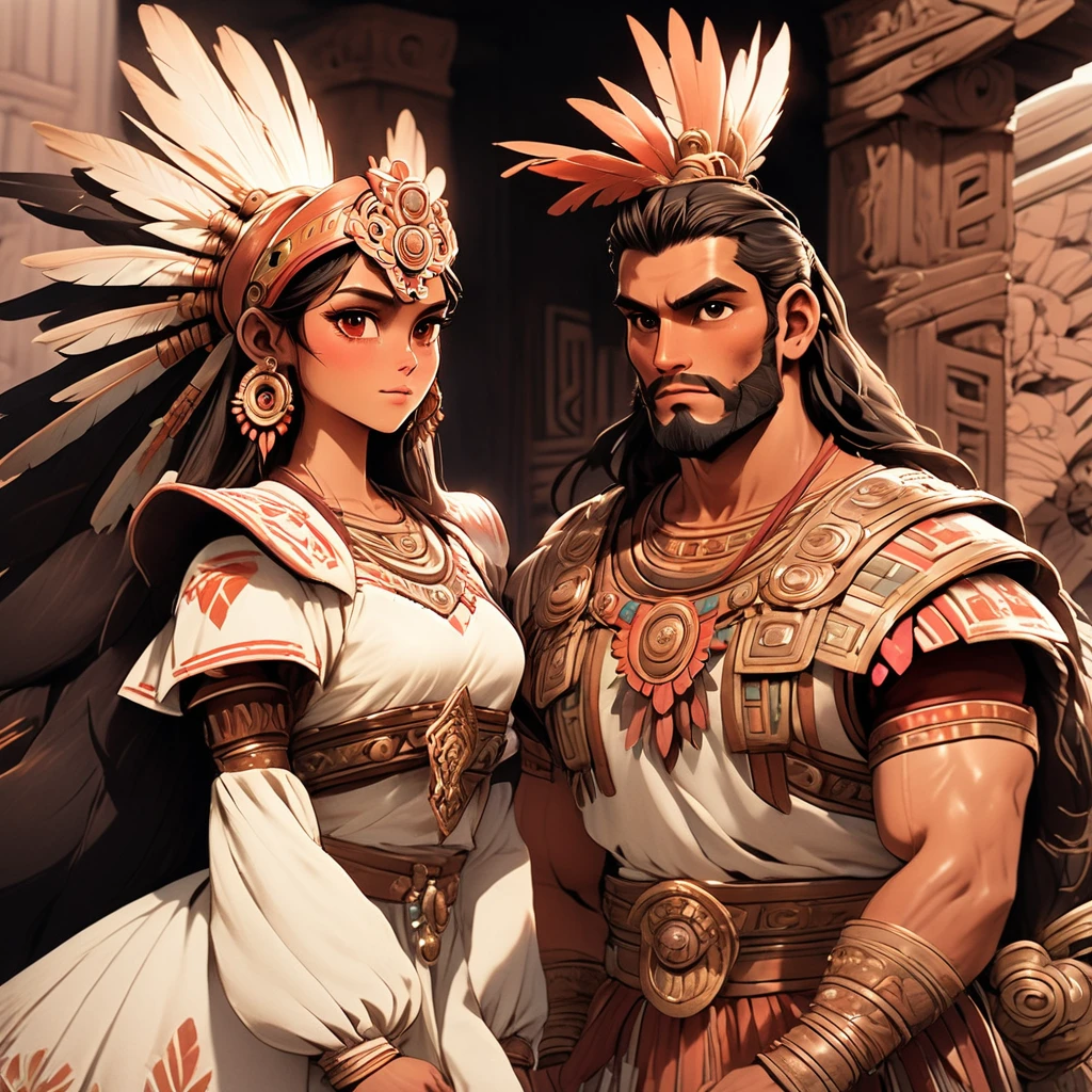ancient native aztec striking very young handsome mexican man and yng maiden dark brownish reddish copper tint hair big broadhighcheekbones medium liquidbrown eyes well built well proportion anatomically correct symetrically proportioned broad buffed body muscly with stylish manbun aztec topknots bigbrawny young dressed in ancient aztec very mexican ancient attires,Masterpieces,8K HD looks with nativ mexican and tropical plumage standing in a open courtyard garden af a native ancient aztec hom(masterpiece:1.5),(best quality:1.5),(ultra-detailed:ancient native aztec striking very young handsome mexican man in ancient warrior attireand with very young maiden dressed in a long very white cotton/linen full loose embroidered patterned aztec female dress dark brownish reddish copper tint hair big broadhighcheekbones medium liquidbrown eyes bronzed kinda fairer reddish brown copper skinnedwell built well proportion anatomically correct symetrically proportioned broad buffed body muscly with stylish manbun aztec topknots bigbrawny young dressed in ancient aztec very mexican ancient attires in a exotc garden,Masterpieces,8K HD looks with very native mexican and tropical plumage standing in a open courtyard garden af a native ancient ancient looking naive mexican style aztec home-villa estate
