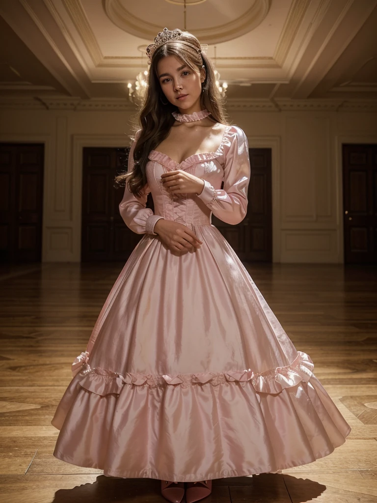 highest quality, masterpiece, Highest Resolution, artwork, super それにGet used to it, many Get used to it, Get used to it, それにGet used to it,, woman,cute womans,(()),((All 25 year old woman)),woman are princesses,Everybody has a tiara on their head,((Everything has volume,She is wearing a pink Victorian ball gown dress and a full-length hoop skirt。)),The dress is round and puffy,(Ruffled long sleeves),((A long dress that reaches the floor)),A dress with lots of frills and ribbons..,((Frilled yoke collar)),luxury,Inside the palace,Soft and smooth silk satin dress,They're kissing.,Lesbian,one woman Kissing the neck of the other