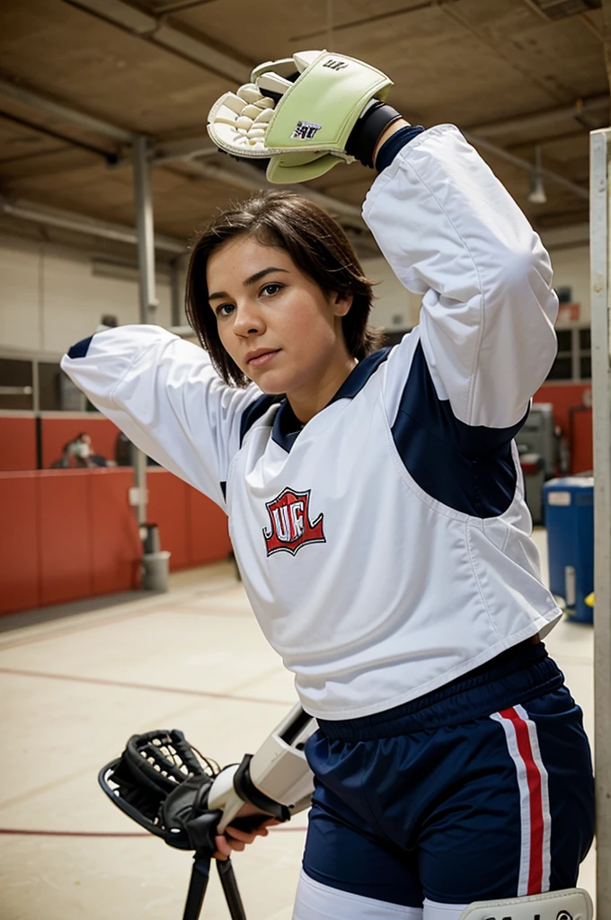 Cobie Smulders dressed as a hockey player