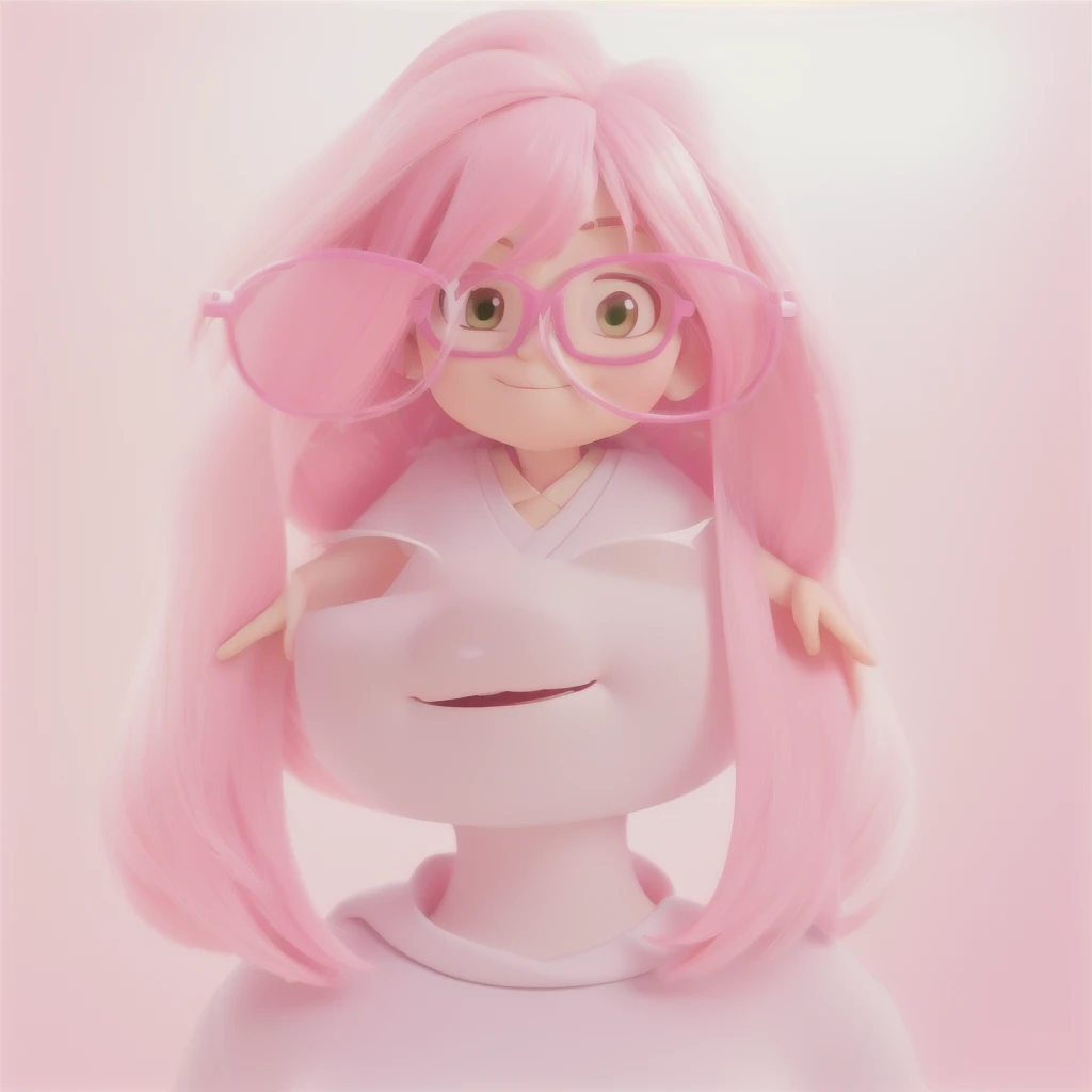 Full body, 3D model, a cartoon girl with pink hair and glasses, cute girl with short pink hair, render of a cute 3d anime girl, cute 3 d render, amy sol in the style of, pink iconic character, cute pixar character, cute character, pouty look :: octane render, kawaii realistic portrait, adorable digital painting, close up character, cute cartoon character