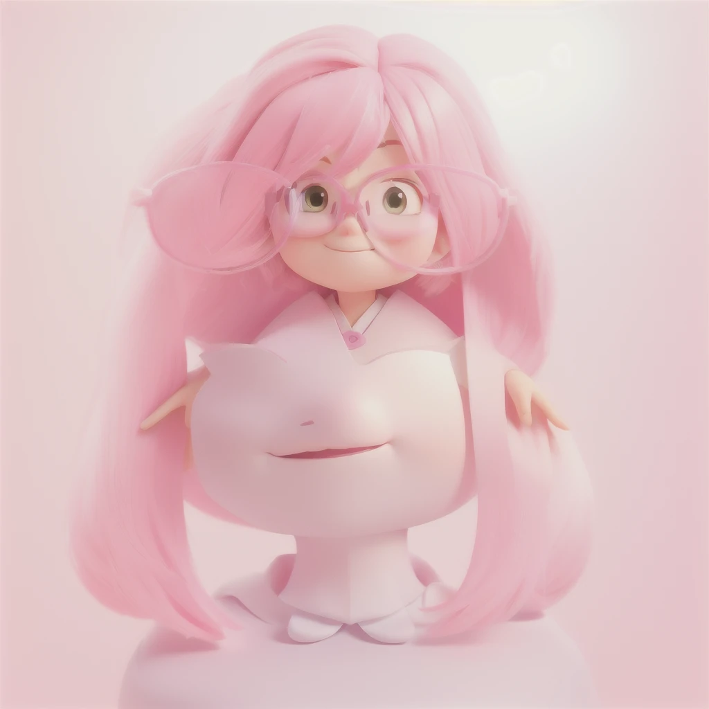 Full body, 3D model, a cartoon girl with pink hair and glasses, cute girl with short pink hair, render of a cute 3d anime girl, cute 3 d render, amy sol in the style of, pink iconic character, cute pixar character, cute character, pouty look :: octane render, kawaii realistic portrait, adorable digital painting, close up character, cute cartoon character