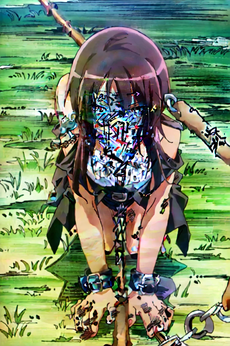 (Highly detailed CG Unity 4k wallpaper),(masterpiece),(Highest quality),(Super detailed),(Best illustrations),(Best Shadow),(Absurd),(Detailed Background), Ayuzawa Misaki, One girl, alone, Black Hair, Long Hair, Maid clothes, Brown eyes, (((viewer holding chain leash, animal collar, long chain leash))), (((animal collar connected chain leash))), (((blindfold))), (((open mouth, long tongue, stick out tongue, tongue out))), (((hands on the ground, on all fours))),
