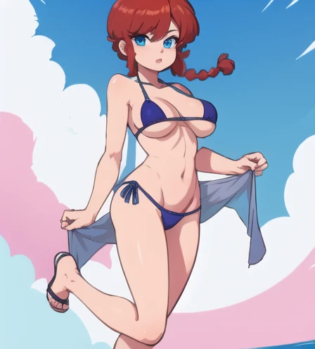RanmaChan, Red hair, Braided hair, blue eyes, detailed eyes, whole body, lindosexyrobutts, sexy attire | Bikini Under