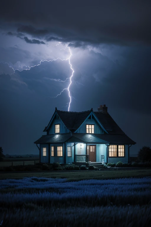 house in the florest, Raby, blue colors of lightning