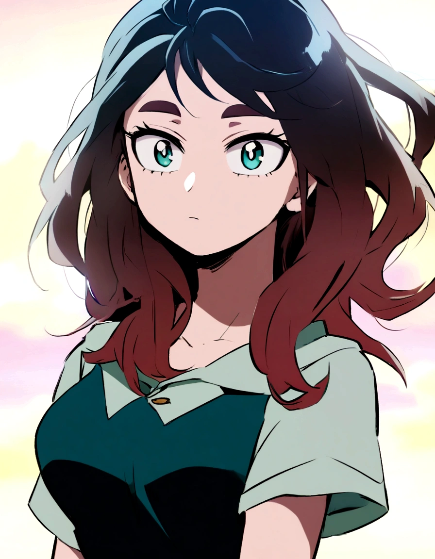 BOKU NO HERO ACADEMIA ANIME STYLE, with long and loose hair, and only red