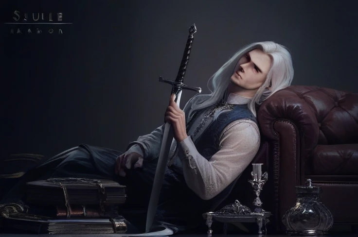 beautiful man, magnificent objects, realistic sword, silky hair, HD quality, 4K quality, digital art.