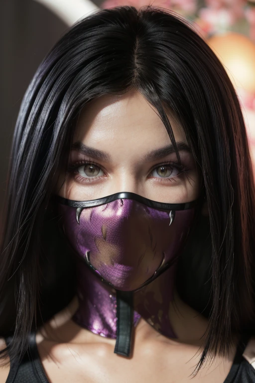 ((Masked)) (top quality photo, ultra realisitic, 8K, game personage (mortal kombat)), ((Mileena wearing demonic mask)) super beautiful with angry expression, your blood purple costume, photo taken up close, normal hands, detailed fingers, Masterpiece artwork, (realista 8K, photo-realistic: 1.37), realistic detailed, 1girl, long hair:1.5, Bblack hair:1.2, red purple eyes:1.5, glare eyes, (( Mileena from mortal kombat )), ninja wearing mask of Japan, canons, kimono, ful dressed, biggest warrior purple ,((mortal kombat)), big long breasts, gigantic long breasts, fighting pose spreading legs, legs spread out showing hair, serene gaze, temple, meditation, (Ninja Mask), eyes to the sky, (hair coming out of panties, , micro panties tucked into private parts,), demonic mask, reflection, (photo background: mostra a luz da moonligh, moonligh, cherry blossom flower), she uses swords, ninja sexly corpo quente, sexly
