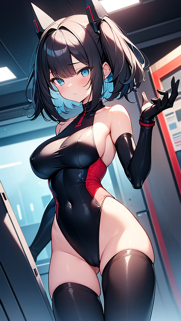 (Highly detailed CG Unity 32k wallpaper,masterpiece, Biological, whole body),(Best lighting, Best Shadow, Very delicate and beautiful),(High School Girl and Unidentified Creatures),blue eyes, Big Breasts,Bouncing chest, Black Hair,Bobcut,Red and black and White off-the-shoulder revealing high-cut SF bodysuit,One-piece swimsuit-style clothing,Clothes that emphasize the chest,Neck Seal,High-tech sci-fi corridor, Dynamic pose, Detailed Machinery, Sleek design.,My crotch is wet, {{The unidentified creature had no reproductive organs, so it preyed on the high school girls on the spaceship and disguised itself as a woman.、High school girls are candidates、An unidentified creature that's bigger than a high school girl's chest}}, The high school girl became a skeleton, Unknown sensation, Feels good, Vigorous movement, more, instinct, Female fall, Bouncing chest, loose, loose, Next to a real girl skeleton, locker room, NSFW