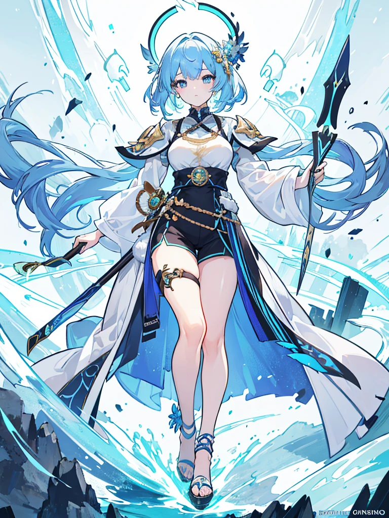 4K, high resolution, best quality, Artwork,stem perfectly shaded, perfect lighting, anthropo, shields, colored hair,perfect female body, perfect female figure,Wear women's top and shorts, detailed scales, detailed face, perfect face, (Os stands up), detailed background, ((Bonifasko Lighting)), coda, (detailed eyes), perfect pupils,perfect body