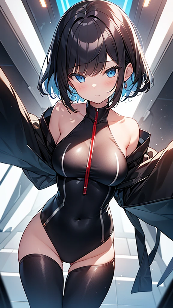 (Highly detailed CG Unity 32k wallpaper,masterpiece, Biological, whole body),(Best lighting, Best Shadow, Very delicate and beautiful),(High School Girl and Unidentified Creatures),blue eyes, Big Breasts,Bouncing chest, Black Hair,Bobcut,Red and black and White off-the-shoulder revealing high-cut SF bodysuit,One-piece swimsuit-style clothing,Clothes that emphasize the chest,Neck Seal,High-tech sci-fi corridor, Dynamic pose, Detailed Machinery, Sleek design.,My crotch is wet, {{The unidentified creature had no reproductive organs, so it preyed on the high school girls on the spaceship and disguised itself as a woman.、High school girls are candidates、An unidentified creature that&#39;s bigger than a high school girl&#39;s chest}}, The high school girl became a skeleton, Unknown sensation, Feels good, Vigorous movement, more, instinct, Female fall, Bouncing chest, loose, loose, Next to a real girl skeleton, locker room, NSFW