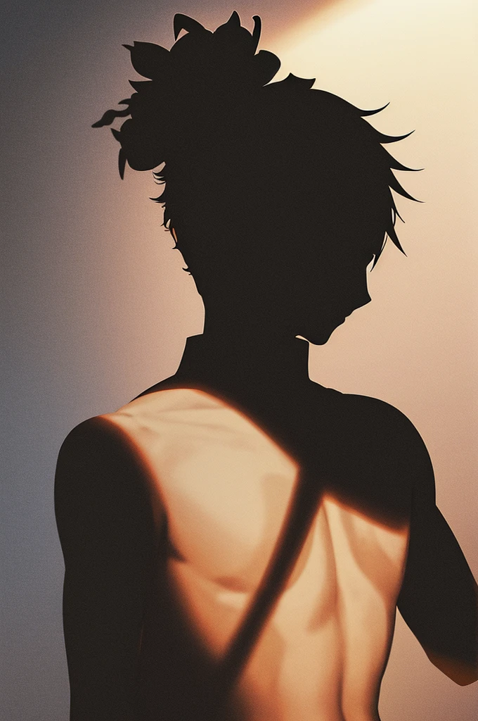 solo, 1boy, short spiked hair, masculine, ((silhouette:1.4))