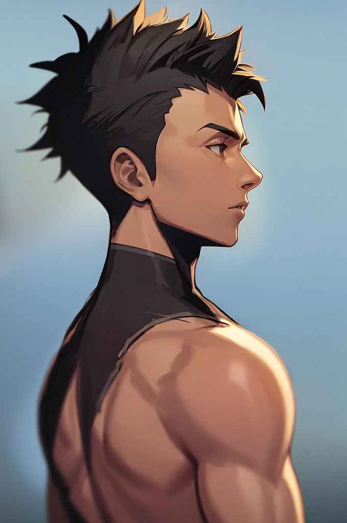 solo, 1boy, short spiked hair, masculine, ((silhouette:1.4))
