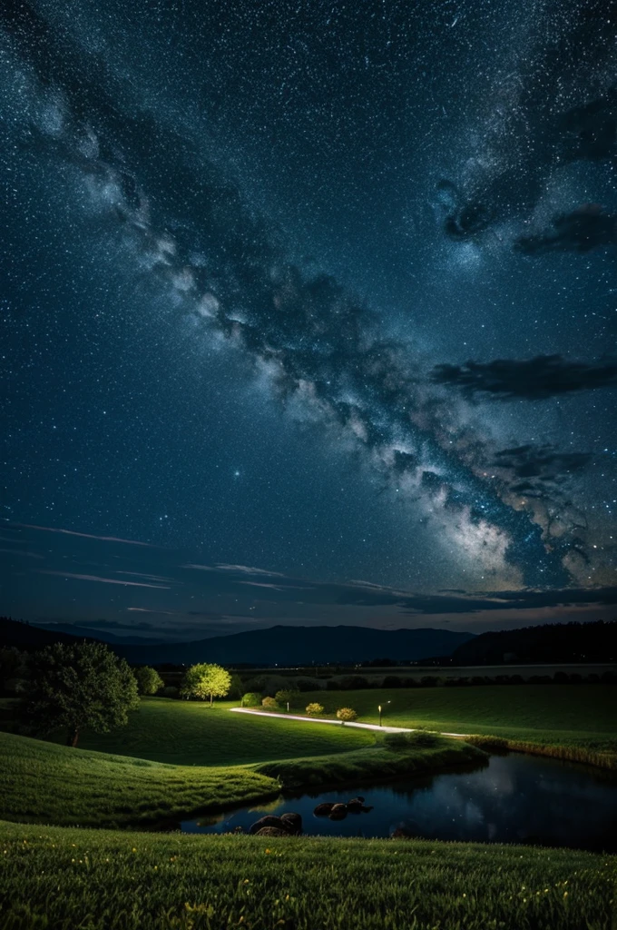 Create a landscape with a starry night