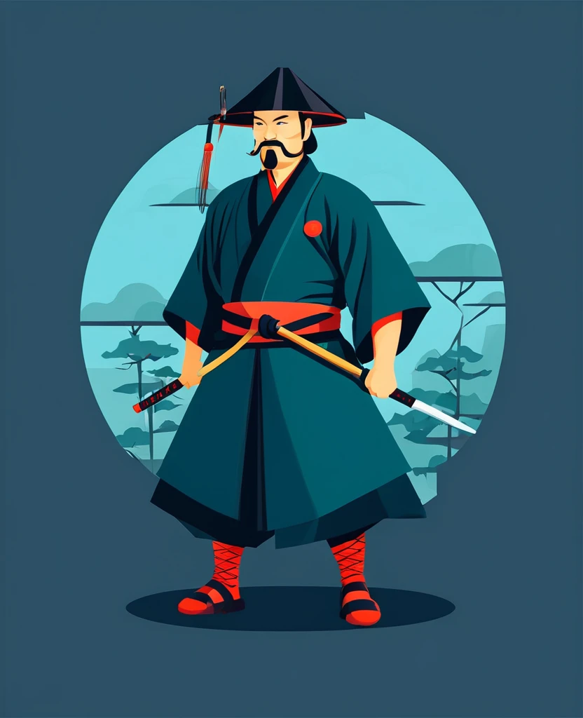 Samurai character flat design illustration