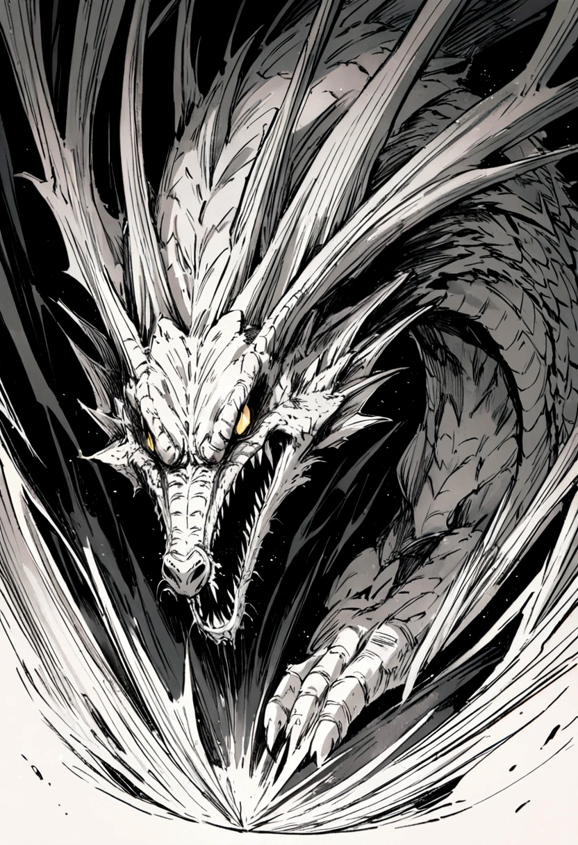 An angry dragon coming out of a book drawing full body