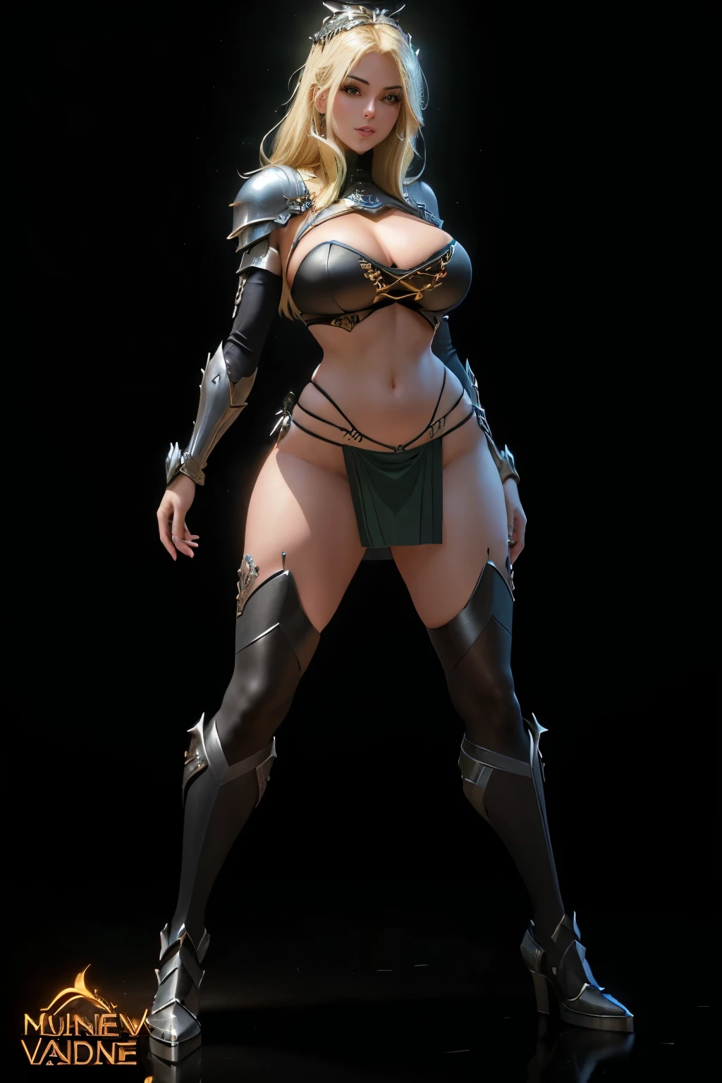 standing alone, super smooth photo, Unreal Engine 5 8K UHD full body image, Woman, bright color scheme, detail, tattoo details, best qualityer, work of art, offcial art, Built-in 8k wallpaper, Highly detailed, sharp focus, dynamic pose, body part , beautiful female character concept art, futurist, Kale super big breasts, Kale vagina, Kale navel, muscled body, facing the public, curvy body, hot face, ((Kale)), blonde hair armor red and black bikini , red and black leather 