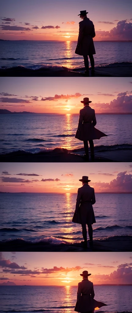 Prompt Title: The Fateful Story of Titanic       Scene 2: Romantic Moment

Setting: The bow of the ship at sunset.
Characters: Jack and Rose standing at the ship's bow, arms outstretched, feeling the wind.
Background: Beautiful sunset over the ocean.