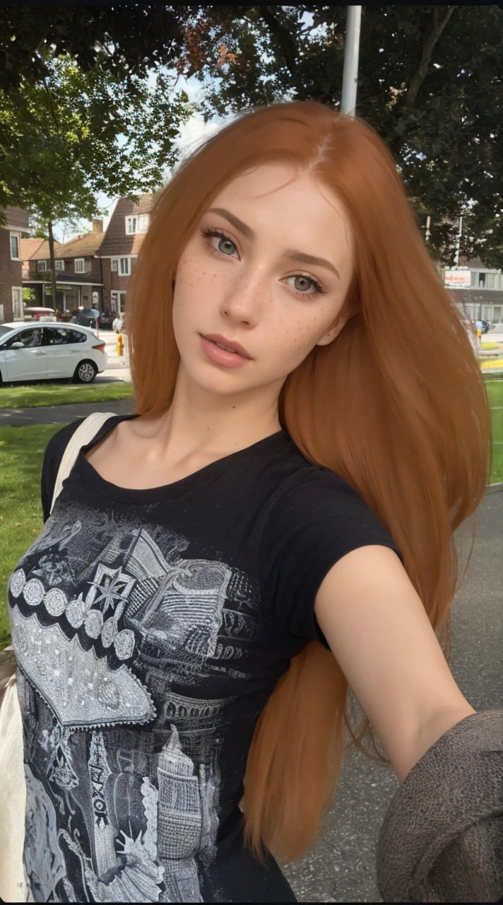 A beautiful woman with long, flowing red hair, freckles, and detailed, expressive features, wearing an elegant dress, 4k, 8k, high resolution, masterpiece, ultra-detailed, realistic, photorealistic, HDR, UHD, studio lighting, ultra-fine painting, sharp focus, physically-based rendering, extreme detail description, professional, vivid colors, bokeh, portrait