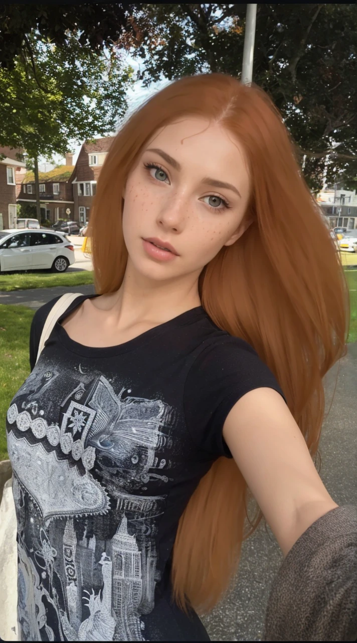 A beautiful woman with long, flowing red hair, freckles, and detailed, expressive features, wearing an elegant dress, 4k, 8k, high resolution, masterpiece, ultra-detailed, realistic, photorealistic, HDR, UHD, studio lighting, ultra-fine painting, sharp focus, physically-based rendering, extreme detail description, professional, vivid colors, bokeh, portrait