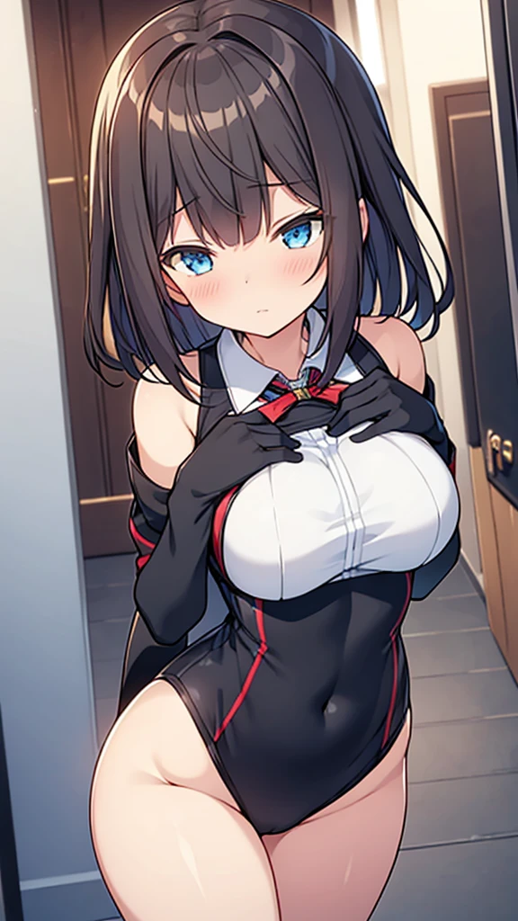 (Highly detailed CG Unity 32k wallpaper,masterpiece, Biological, whole body),(Best lighting, Best Shadow, Very delicate and beautiful),(High School Girl and Unidentified Creatures),blue eyes, Big Breasts,Bouncing chest, Black Hair,Bobcut,Red and black and White off-the-shoulder revealing high-cut SF bodysuit,One-piece swimsuit-style clothing,Clothes that emphasize the chest,Neck Seal,High-tech sci-fi corridor, Dynamic pose, Detailed Machinery, Sleek design.,My crotch is wet, {{The unidentified creature had no reproductive organs, so it preyed on the high school girls on the spaceship and disguised itself as a woman.、High school girls are candidates, The unidentified creature looks like a high school girl grown into an adult}}, Next to, The high school girl became a skeleton, Unknown sensation, Feels good, Vigorous movement, more, instinct, Female fall, Bouncing chest, loose, loose, Next to a real girl skeleton, locker room, NSFW