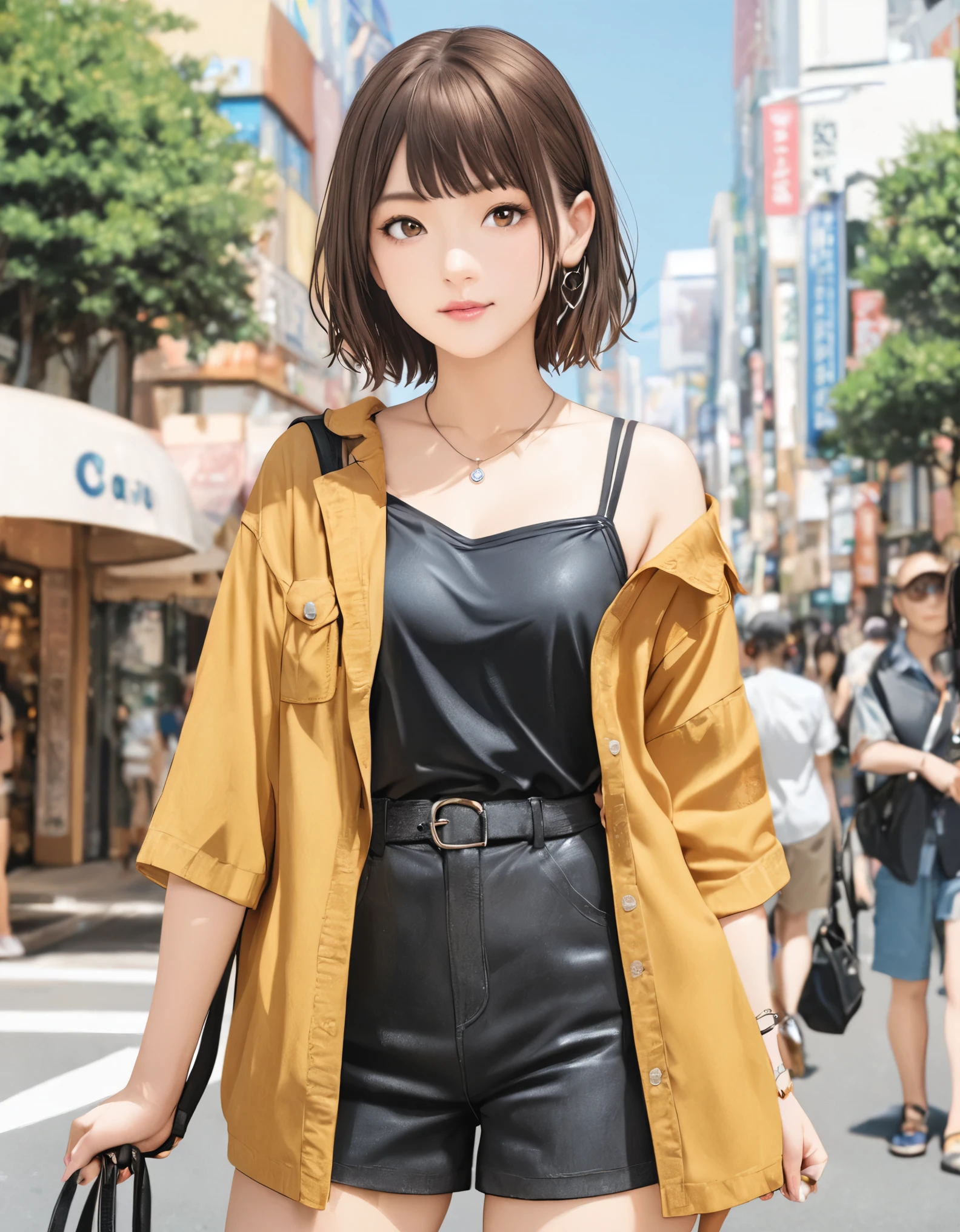 (best quality:1.2), 1girl, Shinjuku, summer, cowboy shot, shoot from front