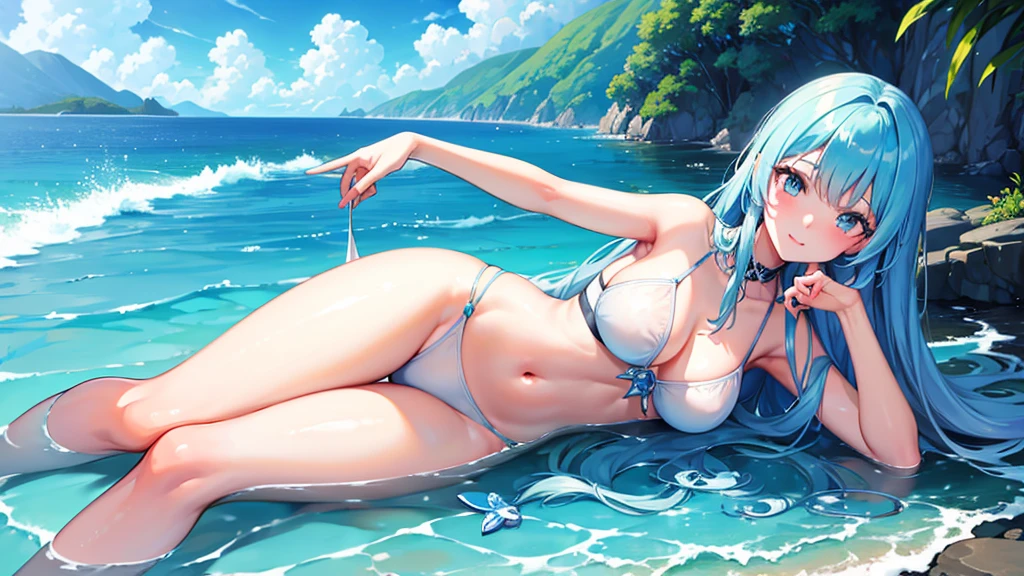 ((Highest quality)), ((masterpiece)), (detailed),beautiful girl,Summer Ocean Journey