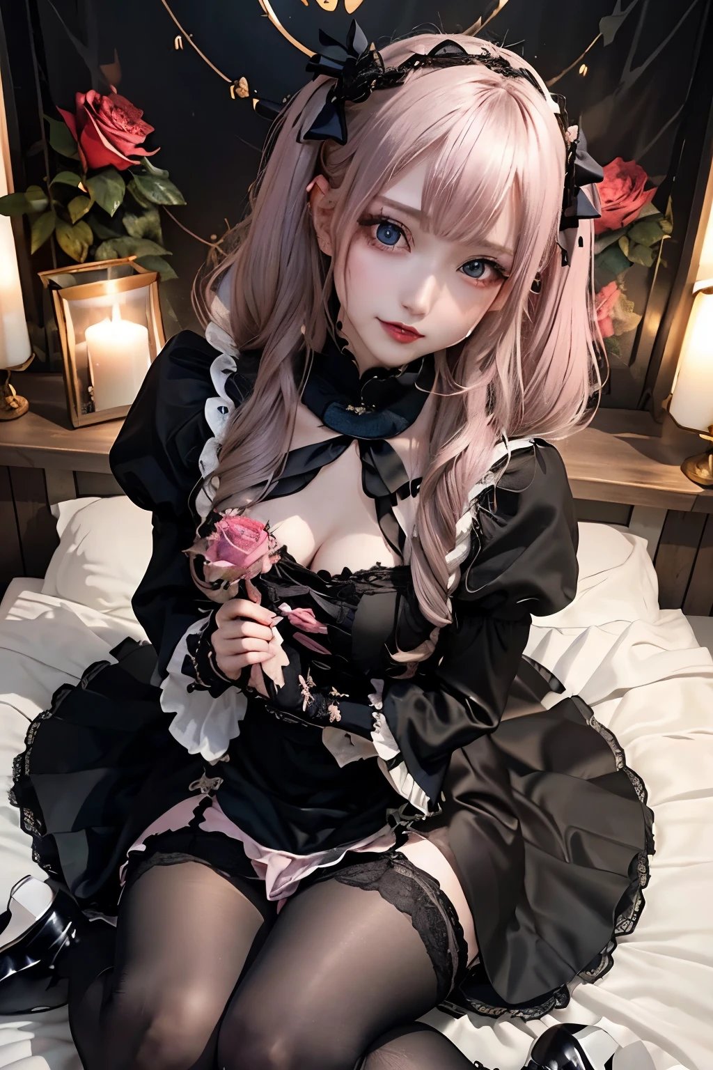Hard Dark Gothic Makeup、Black dark eyeshadow、sad、Good skin radiance、Dark Gothicメイク、Dark smile、palace、The beauty of fragrance、24-years-old、Expression of intense sexual pleasure、Embarrassed look、Dark Gothic、Highest quality、Expression of sexual pleasure amid suffering、Drunk face、紫のMaid clotheysterious、Noble、sexy、Loving smile、Twin tail hair、Right blue eye, Left eye is red、Super tempting pose、Platform Heel Shoes、Heavy makeup、Gothic ta clothes、Silver Hair、Long Hair Straight Hair、Cute Gothic Loliress、Beautiful Face、elegant features、Attractive face、Stained glass is the background、Chest glistening with sweat、The room is dark、goth long dress、Bell Sleeves、Wizard Sleeve、Decadent look、Sexually excited expression、Glossy thighs wet with water、Thighs that are wet and shiny with oil、Background of a room full of roses、sad expression、Rose Maiden、The embroidery is pink、The dress has pink embroidery.、Thigh-high socks、Knee-high socks、Gentle expression、Dark black eyeshadow、Stained glass and rose background、thighs are a little thin、Female Duo、Female couple、dark church background、Stained glass、Black metal world、Dark Castle、Dark Room、Slender body、gothic long dress、Victorian dress、Small breasts、Hold the wine in your right hand、Hold the lantern in your left hand、pantyhose、The bed is covered with roses、Her thighs are shining with sweat、My body is wet and shiny、Lots of glitter on the thighs、sweating、My thighs are sticky from sweating、Sweat glistening on my thighs, The whole body is sweaty and shiny、I sweated a lot.、My thighs are sweaty、My thighs are wet、My thighs are shining with sweat、A lot of sweat glistening all over the body、Slender body、Put your head on the pillow、Sleeping on a bed、Beautiful legs、Sleep with your legs stretched、Lying in bed、