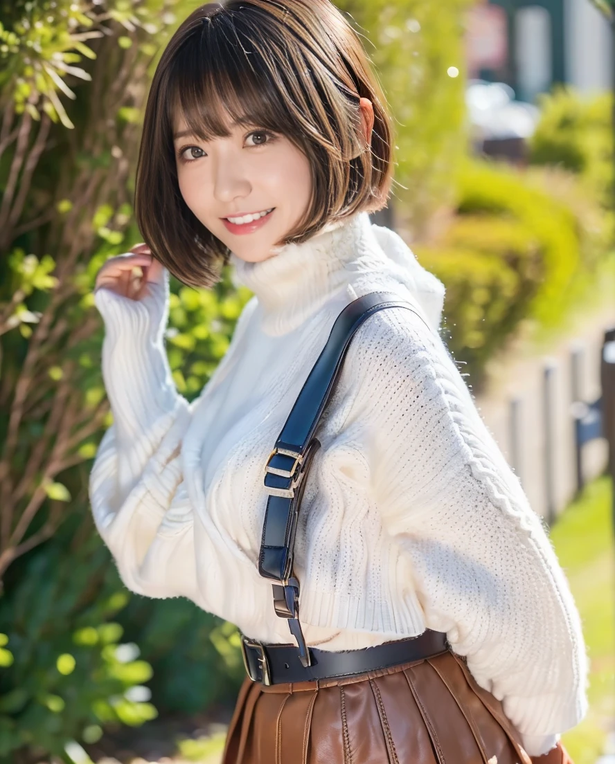 歯をみせるsmileの女の子、Summer knitwear、Leather Belt、skirt、Lens flare、Hair blowing in the wind、Medium Short Hair、、Expressing the whiteness of one's breath、Photo from the waist up、Night city illumination shot、Cowgirl Shot、Fur coat、豪華なグレーのミンクのFur coat、Wear fine leather boots、Luxury Bags、Inner turtleneck、Silver necklace and small silver earrings Millionaire style:1.4))、Full body photo、smile、 Caustics、Highly detailed photos、Very beautiful woman 、Ample breasts、No makeup、(8K、RAW Photos、Highest quality、masterpiece:1.2)、(Realistic、Realistic)、1 Girl、((Medium Short Hair、Midwinter、Cold region Snow falling、The wind is blowing、Fluttering Hair、Blur the background、Colorful illuminations、Looking into the camera:1.4))、