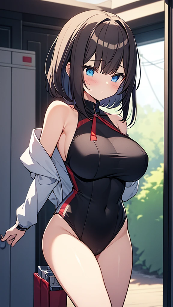 (Highly detailed CG Unity 32k wallpaper,masterpiece, Biological, whole body),(Best lighting, Best Shadow, Very delicate and beautiful),(High School Girl and Unidentified Creatures),blue eyes, Big Breasts,Bouncing chest, Black Hair,Bobcut,Red and black and White off-the-shoulder revealing high-cut SF bodysuit,One-piece swimsuit-style clothing,Clothes that emphasize the chest,Neck Seal,High-tech sci-fi corridor, Dynamic pose, Detailed Machinery, Sleek design.,My crotch is wet, {{The unidentified creature had no reproductive organs, so it preyed on the high school girls on the spaceship and disguised itself as a woman.、High school girls are candidates, The unidentified creature looks like a high school girl grown into an adult}}, Next to, The high school girl became a skeleton, Unknown sensation, Feels good, Vigorous movement, more, instinct, Female fall, Bouncing chest, loose, loose, Next to a real girl skeleton, locker room, NSFW