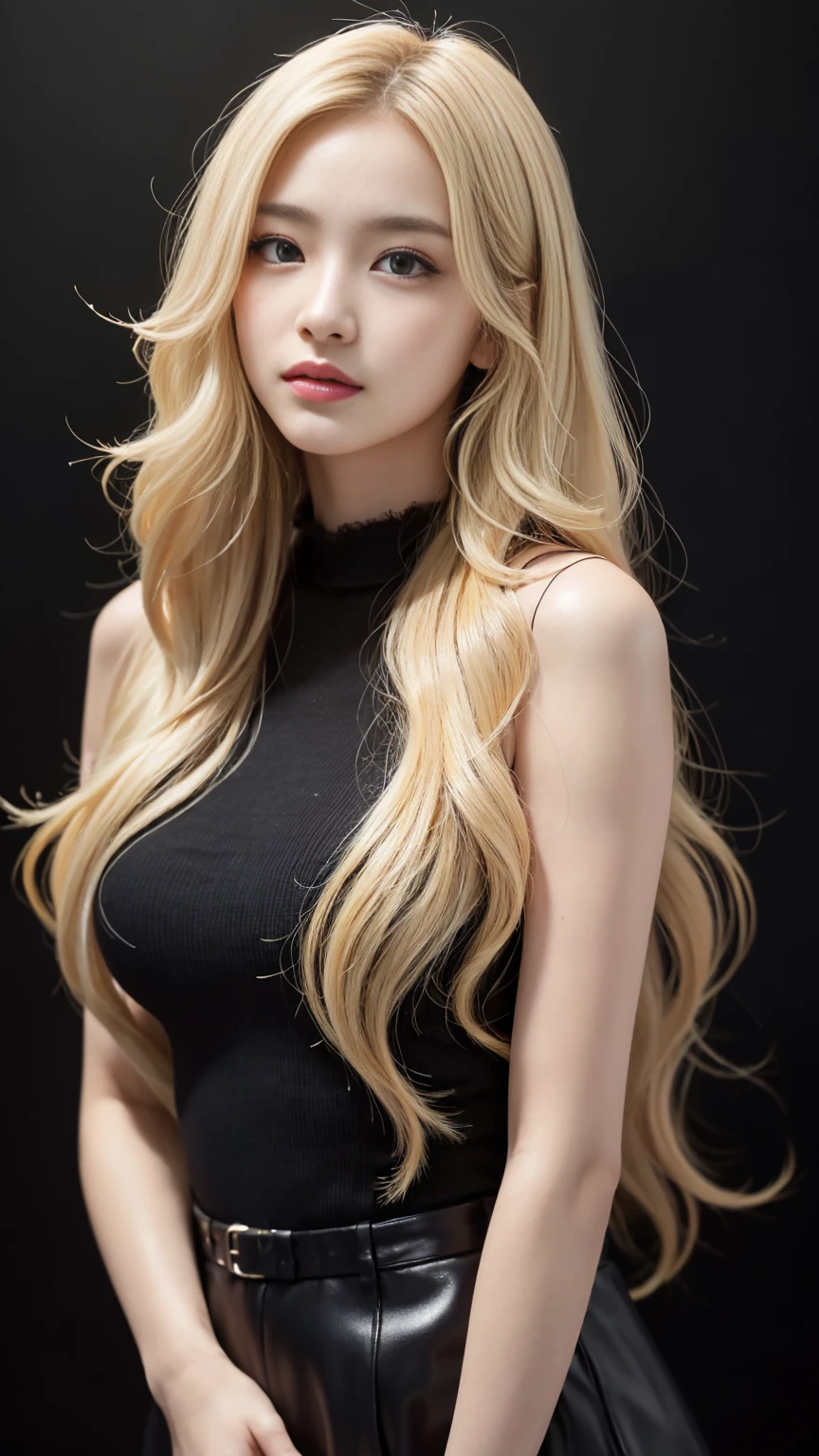 ((((blonde、Super long hair、とてもLong Hair、Fluffy Wave、Black background、blonde、Bunny girl、Look forward、Nordic)))))))、blonde、Tabletop, Highest quality, Photorealistic, In detail, High resolution, 8k wallpaper, Perfect dynamic composition, Beautiful attention to detail, Long Hair, Big ample breasts、24-years-old、(Droopy Eyes 1.4)、Adult Beauty、Japanese