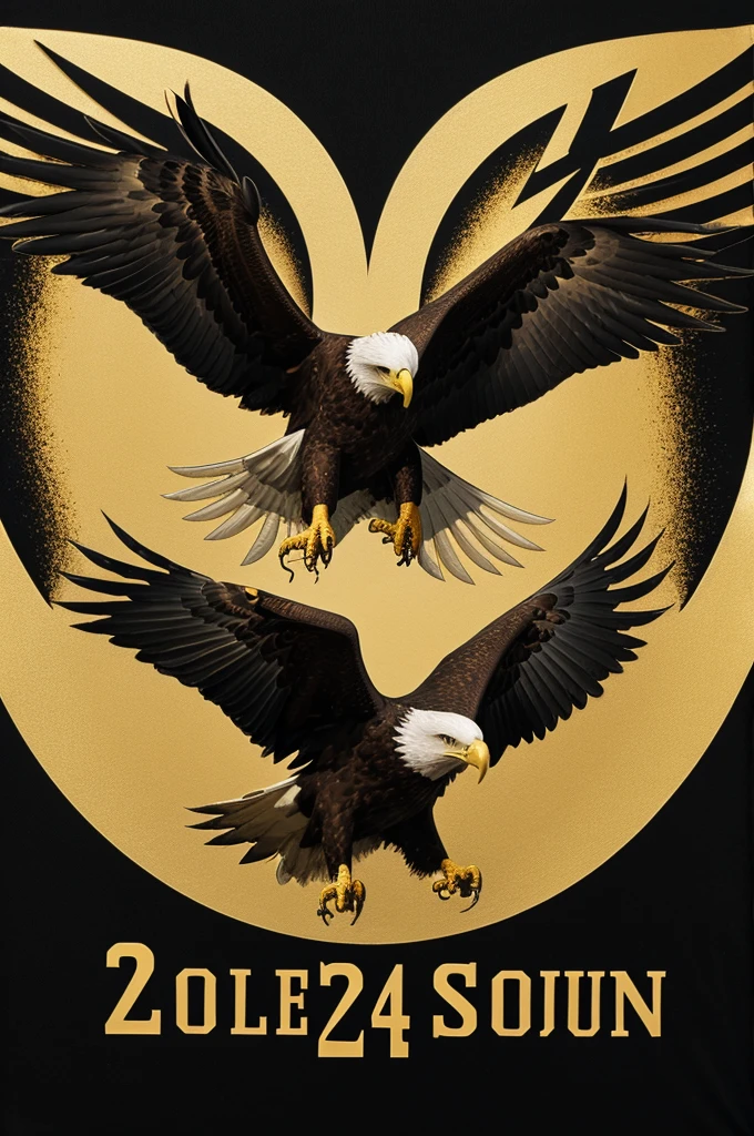 Black shirt with an eagle crossing the center in gold, with a 24 at the top right