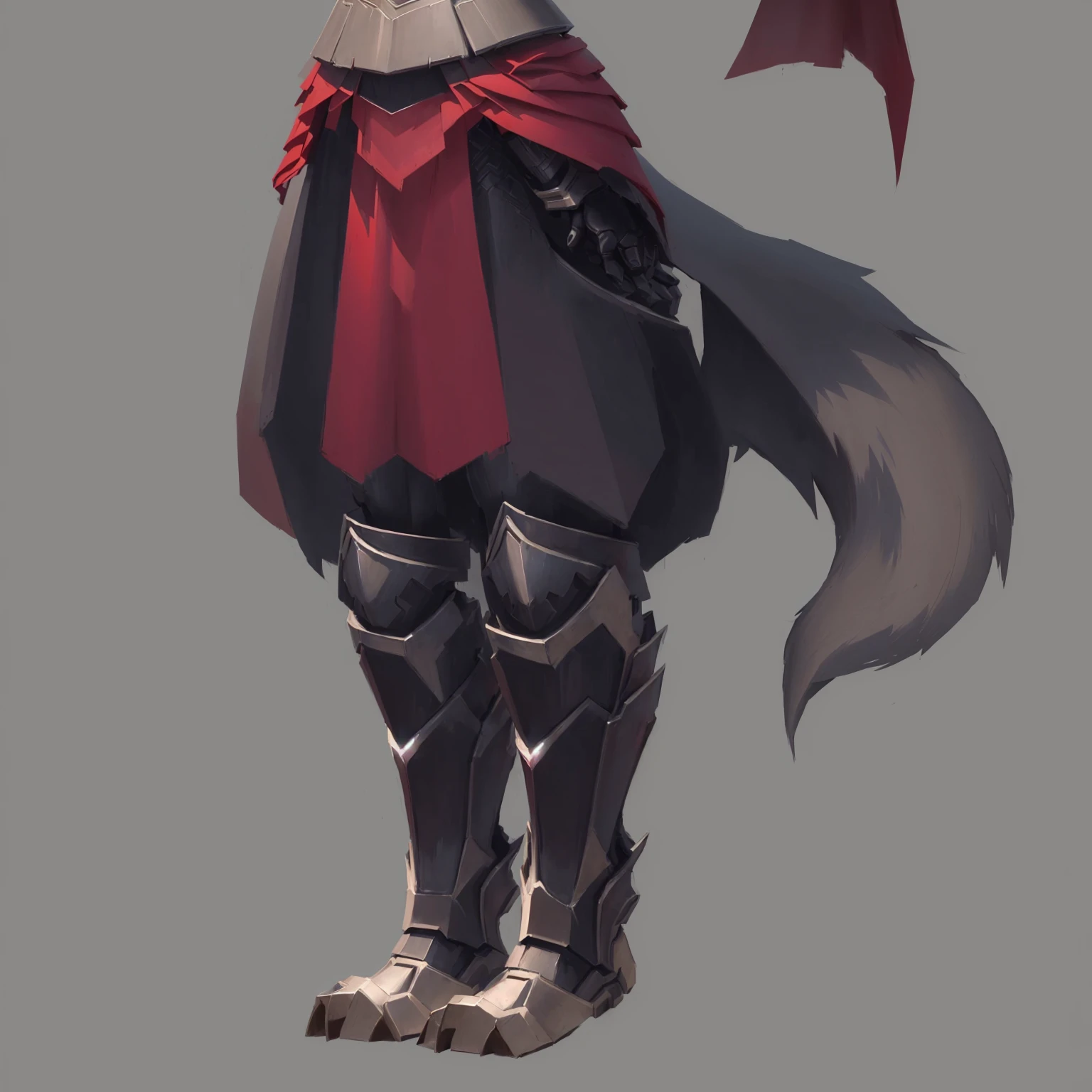 Cartoon characters wearing red capes and cartoon characters wearing red capes, Wolf Armor, detailed Whole body concept, Fox-inspired armor, Whole body concept, Female anthropomorphic wolf, detailed Whole body concept art, Full body details, Concept art style, female rouge assassin, Detailed legs, Whole body concept art, Very flat shadows, Anthropomorphic wolf girl