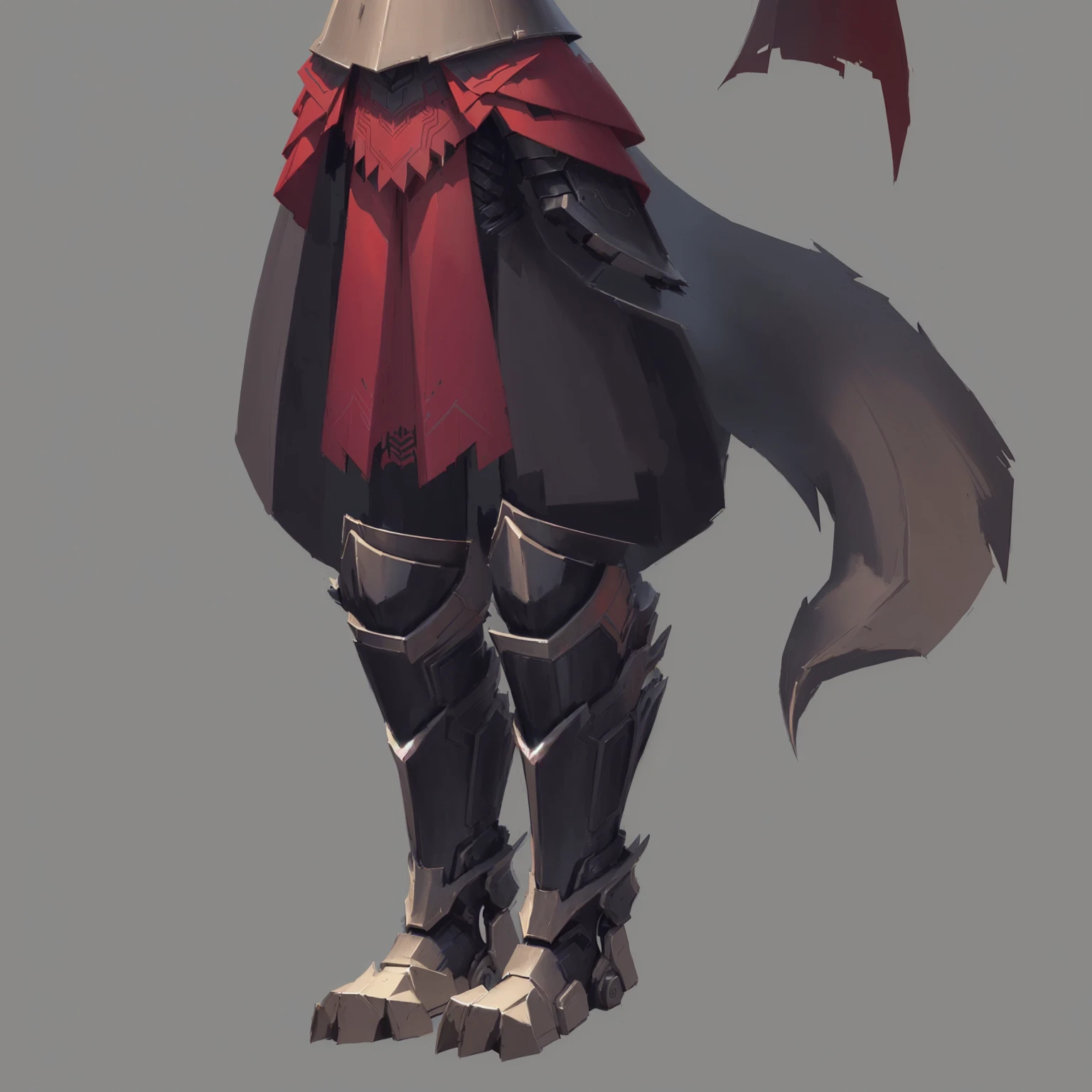 Cartoon characters wearing red capes and cartoon characters wearing red capes, Wolf Armor, detailed Whole body concept, Fox-inspired armor, Whole body concept, Female anthropomorphic wolf, detailed Whole body concept art, Full body details, Concept art style, female rouge assassin, Detailed legs, Whole body concept art, Very flat shadows, Anthropomorphic wolf girl