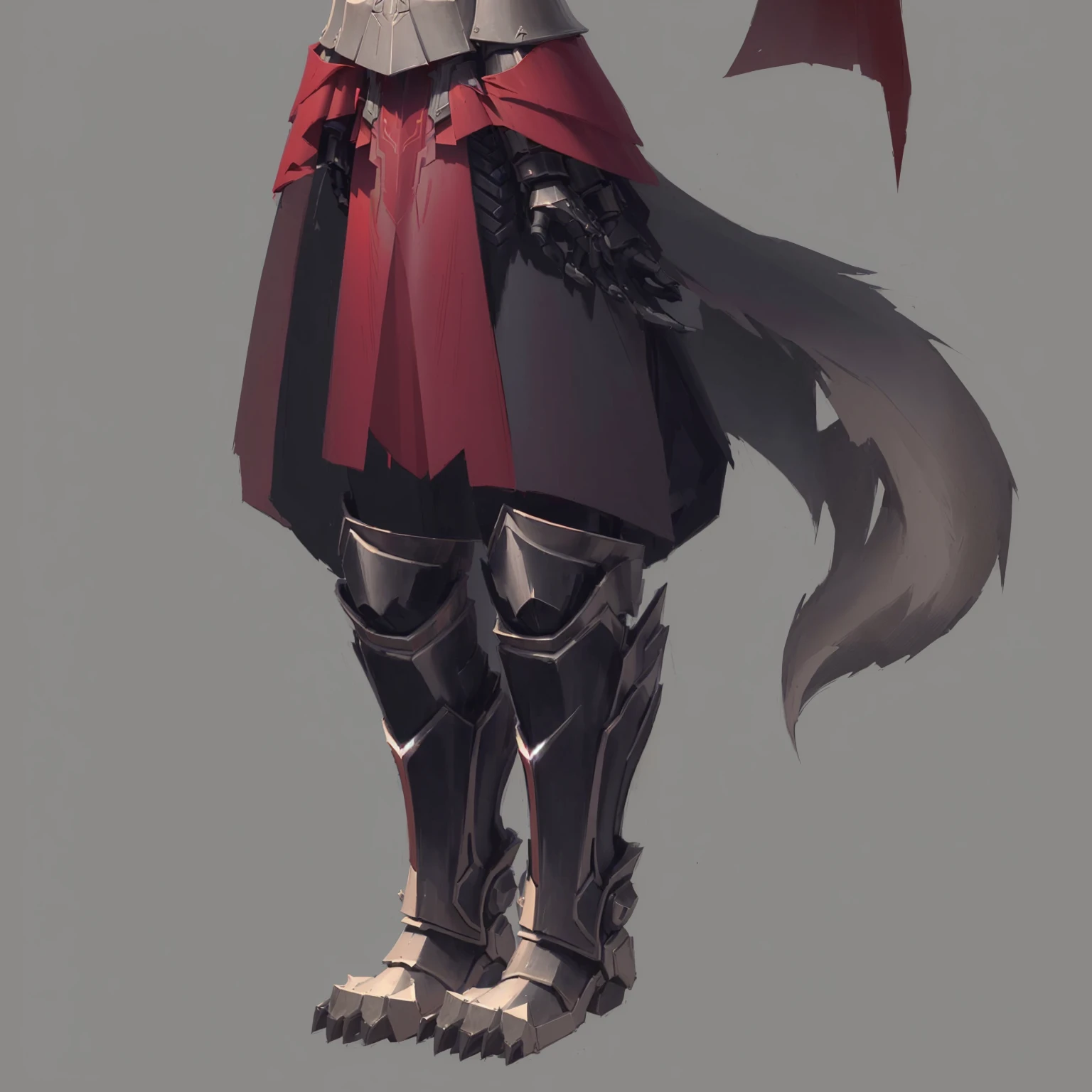 Cartoon characters wearing red capes and cartoon characters wearing red capes, Wolf Armor, detailed Whole body concept, Fox-inspired armor, Whole body concept, Female anthropomorphic wolf, detailed Whole body concept art, Full body details, Concept art style, female rouge assassin, Detailed legs, Whole body concept art, Very flat shadows, Anthropomorphic wolf girl