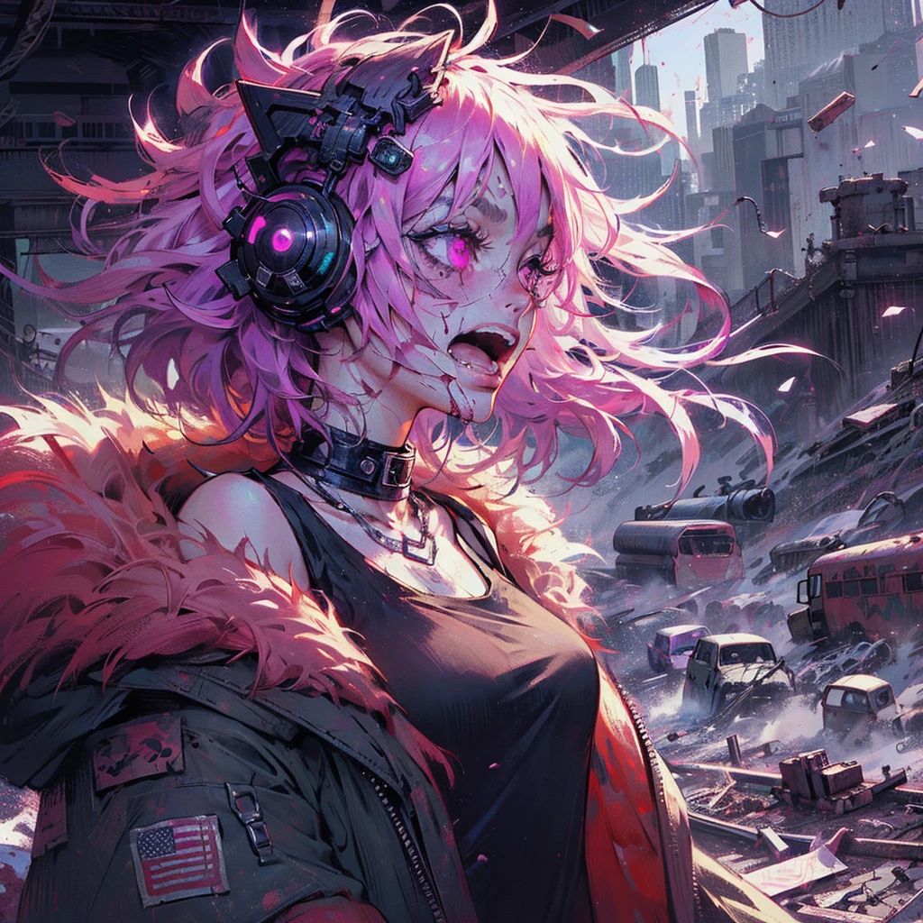 a close up of a person with blood on their face, manga cover, neon pink, mysterious black slime, 🎀 🪓 🧚, by Xiao Yuncong, tiktok, horrified expression, glitchpunk