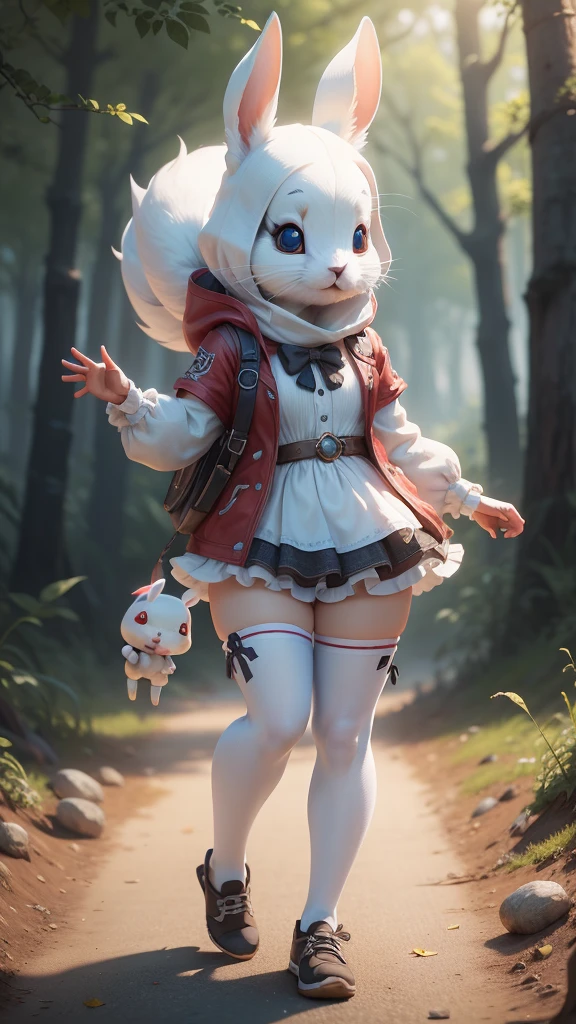 The little white rabbit screams and shoots, so cute, Practical, 4K, Very detailed, Vray rendering, Unreal Engine, Art style on the go,dance
