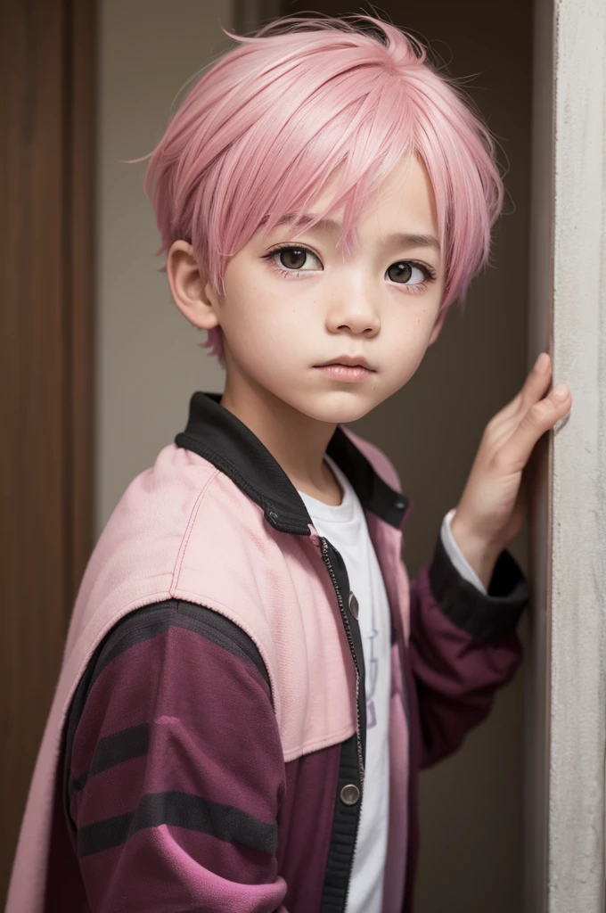 Cute anime boy with pink hair