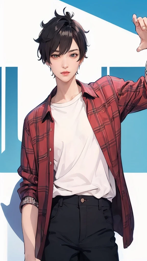 (masterpiece, best quality, 1tomboy, solo, intricate details, chromatic aberration), realistic, ((medium breath)),short hair, black hair, hair over one eye, detailed eyes, male face, brown eyes, american eye shape, black long shirt, open jacket, (symmetry eyes),against wall, brick wall, graffiti, dim lighting, alley, look at viewer,