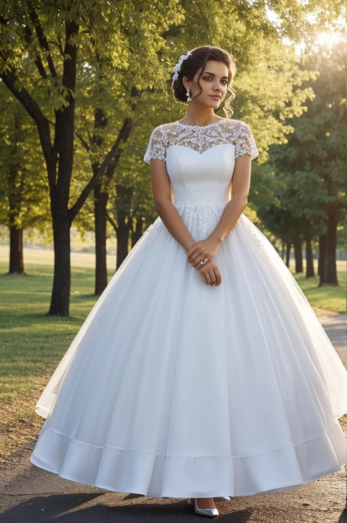 It's gray, with long, wide sleeves made of tulle, It has a V-neckline and floral appliqués that go down the torso. A red ribbon is tied at the waist and gives rise to a skirt full of red flowers that falls to my ankles..
You can create this dress?