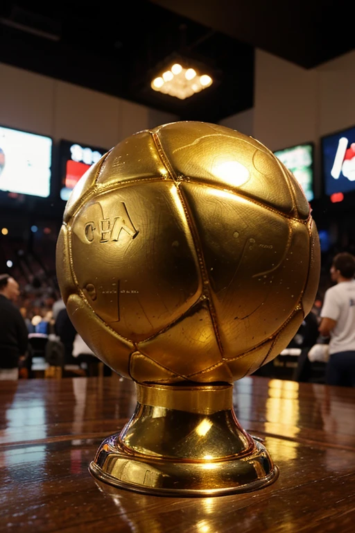 Create a logo for a sports betting profile that features a gold mind cup, an NBA basketball, a major league baseball, and a soccer ball.