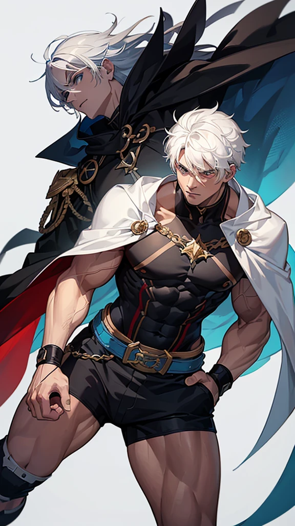 Maximum image quality,masculine people,,1 chico,young and handsome,show,white hair,short and flat hair,Dark skin,anime big breast,Animated wallpaper,Alone,male focus,panties,Dilation of the pectoral muscles.,black cape,bulging crotch,Urban Fund,sexy,(masterpiece, Best Quality),long white socks,black martin boots, Image in high quality 8k