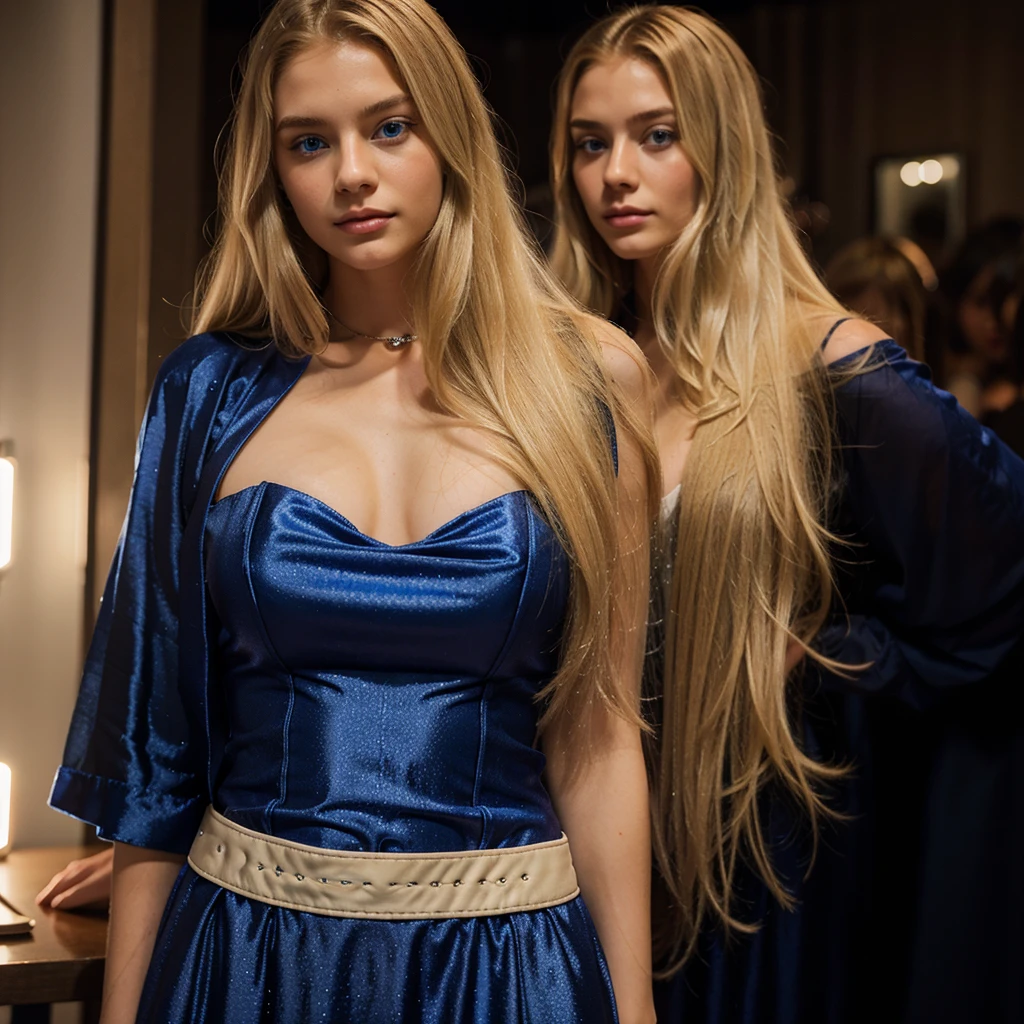 long hair, blonde, 20 year old, blue eyes, delicate face, fashionable, club, night, sexy dress