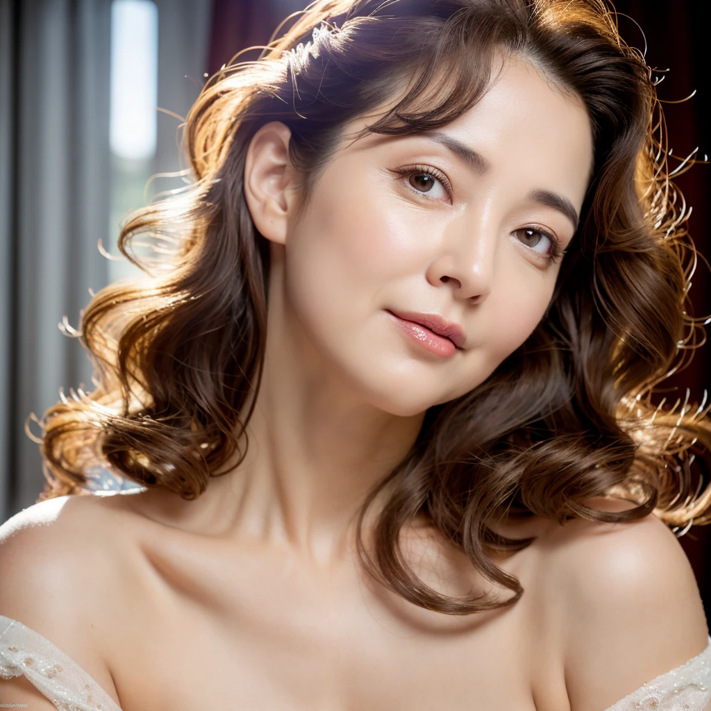 Beautiful mature woman with beautiful wavy hair and voluptuous looks, She is alluring, Beautiful Mature Woman, Ultra-high resolution,(Realistic:1.4), ((Highest quality)), ((masterpiece)), (be familiar with),
