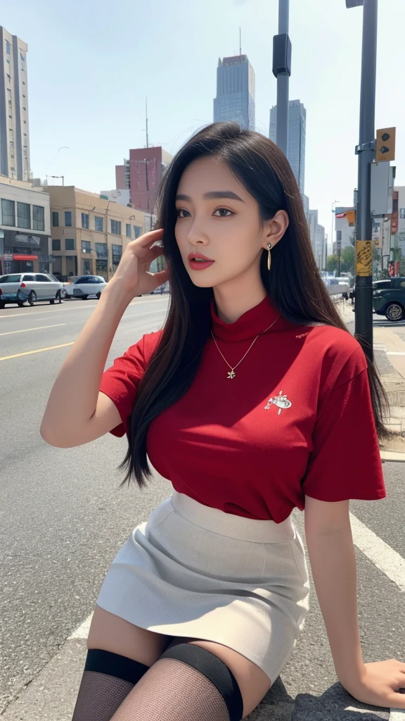 On the streets,Quadruplets,Four obese women,Very fat,Very fat,粉色和Red T-shirt衣服(No cleavage),thigh, cosmetic, Outdoor sports, earrings, necklace, Red T-shirt, High Aims Neck Knit Bodycon Skirt,full-body shot,Four Asian Japanese women,18 years old,big eyes,elegant temperament elegant temperament,Smooth and fair skin(masterpiece:1.2, best quality), Practical, (The real situation,20 years old, Intricate details, Depth of Field,High Aims neck clothes), careful, The content is very detailed, This is a perfect face, Perfect body, Large Model, Mature woman, High Aims,Black mesh garter belt,8K,best quality, masterpiece, Ultra-high resolution,(lifelike:1.4), original photo, Stay focused, detailed, dramatic, Four beauties, (tall and straight:1.1),(Fat goddess striptease high collar,High Aims collar fitted skirt),half butterfly earrings, double ring necklace, (:1.05), (35 years old, : 1.4),Long curly hair, Dynamic Angle, Beautiful graphics, Short skirt and fishnet stockings,High Aims heel