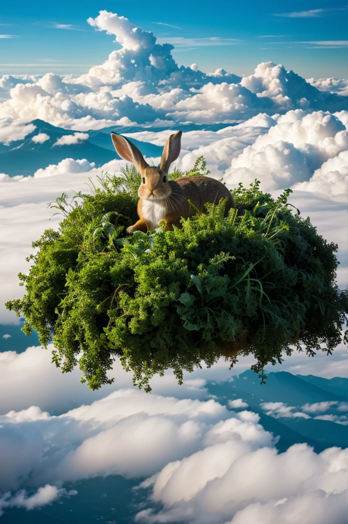 Rabbit eating herbs above the clouds