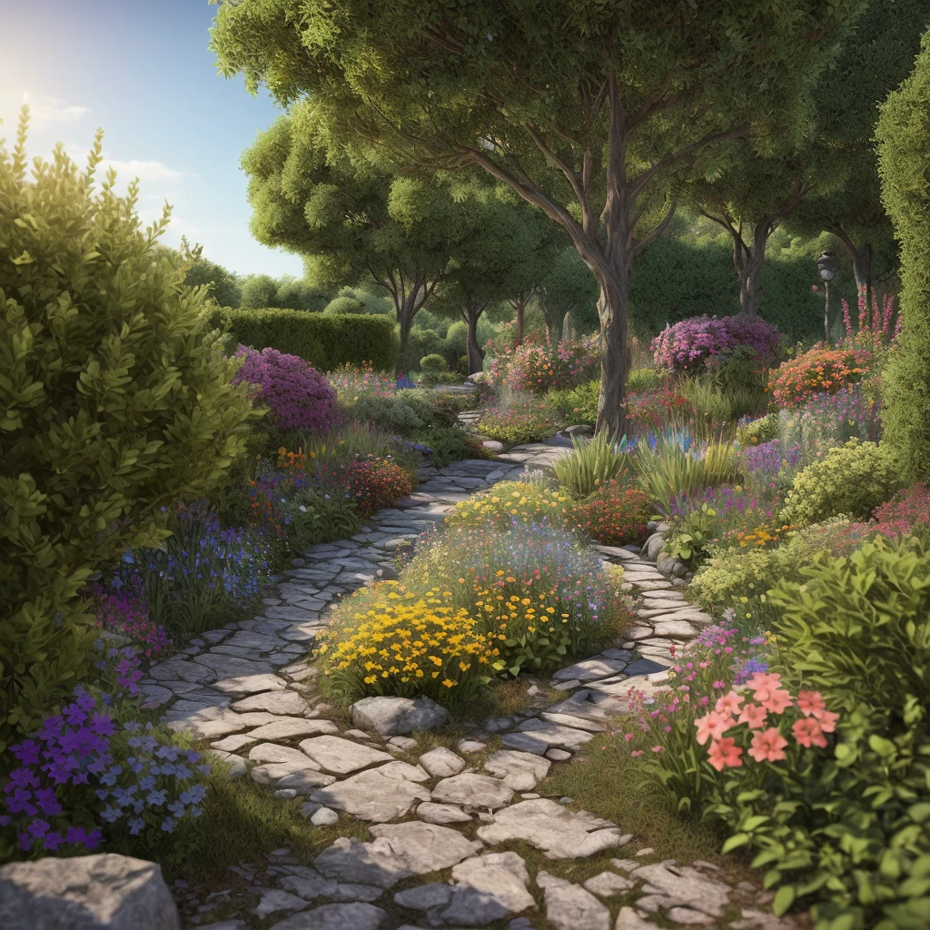 A lush, vibrant garden overrun with zombies, detailed 3D rendering, photorealistic, highly detailed, masterpiece, intricate, dramatic lighting, cinematic composition, rich color palette, beautifully blended, (best quality,8k,highres,masterpiece:1.2),ultra-detailed,(realistic,photorealistic,photo-realistic:1.37),HDR,UHD,studio lighting,extremely detailed characters,ultra-fine painting,professionally painted,vivid colors,bokeh