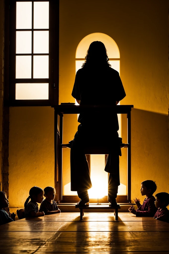 I need a silhouette of Jesus sitting teaching the parables to the children 