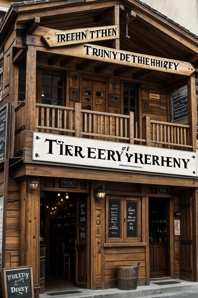 A tavern with a sign above it "zum thirstyen Drachen" However "thirsty" is crossed out and below it is "sober.