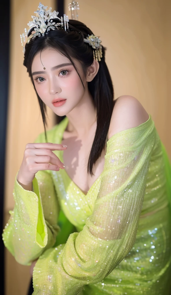 Optimal image, (8K, RAW photo, Realistic), Delicate and delicate brushstrokes and gorgeous and dynamic painting techniques, A full-body photo of a fashion model，A fashion runway for alien technology , vogue photography , Inspired by Chinese Xianxia and cyberpunk。(Best quality,4K,8K,A high resolution,Masterpiece:1.2), (Realistic,Photorealistic,photo-realistic:1.37).